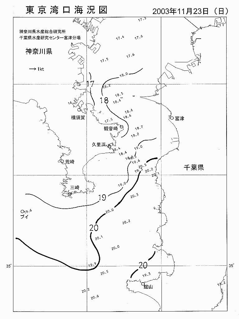 海況図, 東京湾口海況図 検索結果, (水温分布 等を図示)