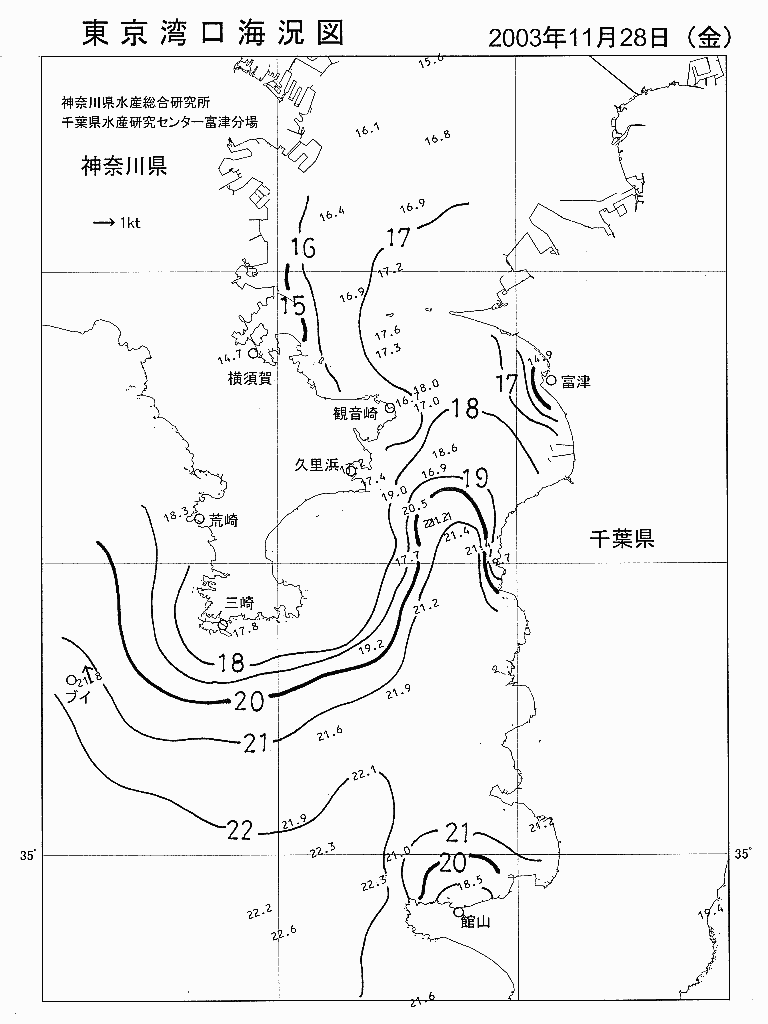 海況図, 東京湾口海況図 検索結果, (水温分布 等を図示)