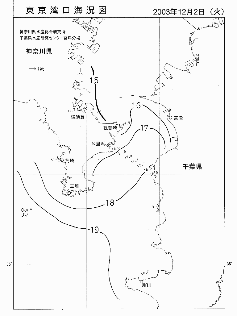 海況図, 東京湾口海況図 検索結果, (水温分布 等を図示)