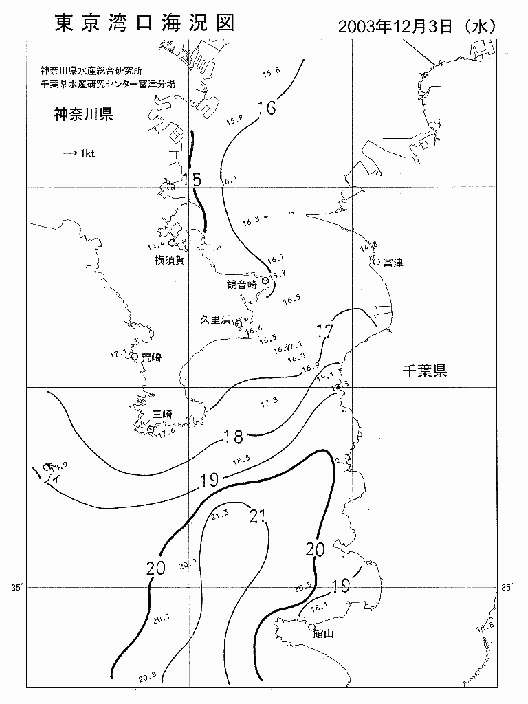 海況図, 東京湾口海況図 検索結果, (水温分布 等を図示)