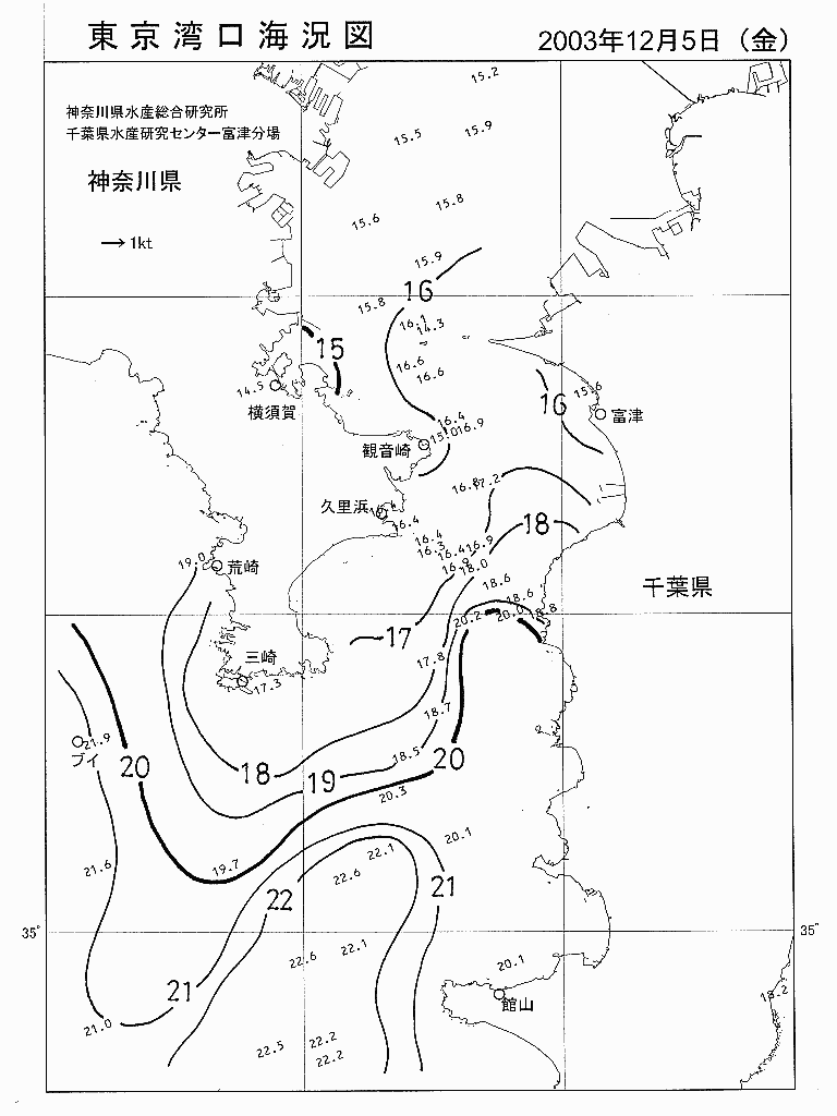 海況図, 東京湾口海況図 検索結果, (水温分布 等を図示)