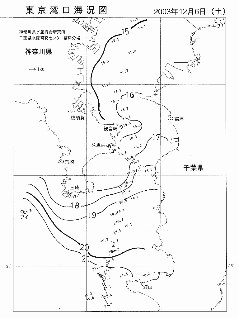 海況図, 東京湾口海況図 検索結果, (水温分布 等を図示)