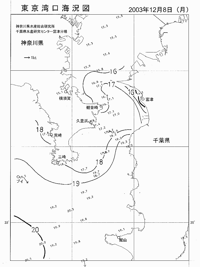 海況図, 東京湾口海況図 検索結果, (水温分布 等を図示)