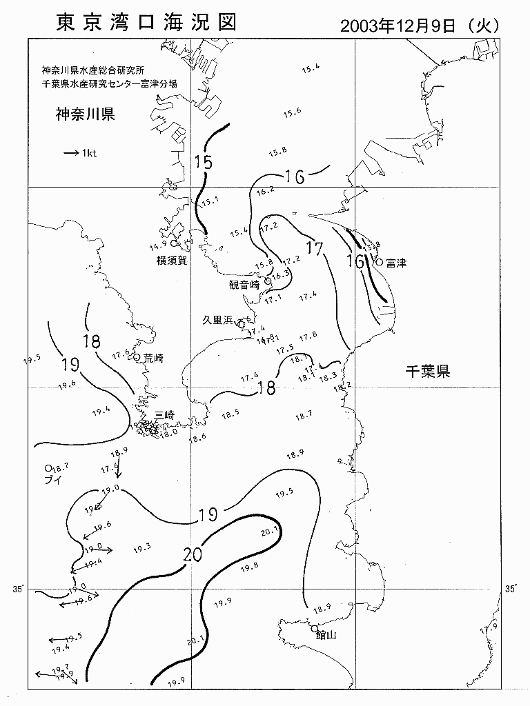 海況図, 東京湾口海況図 検索結果, (水温分布 等を図示)