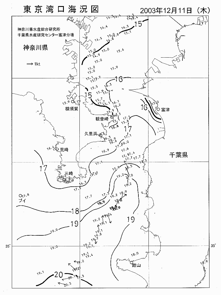 海況図, 東京湾口海況図 検索結果, (水温分布 等を図示)