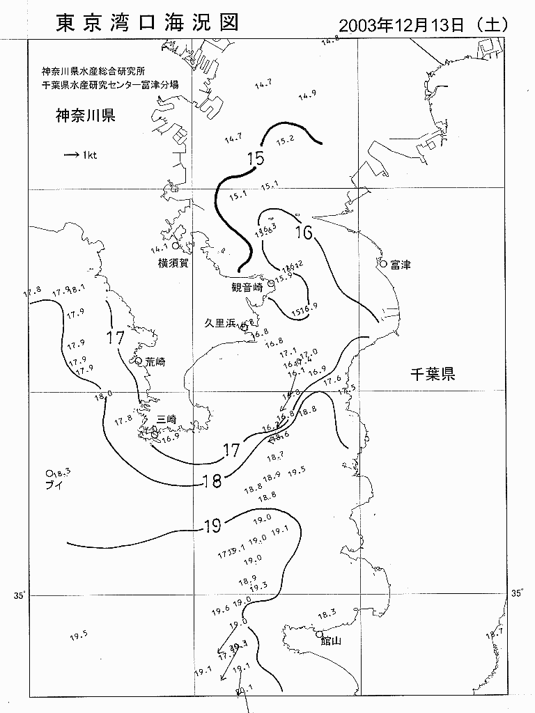 海況図, 東京湾口海況図 検索結果, (水温分布 等を図示)