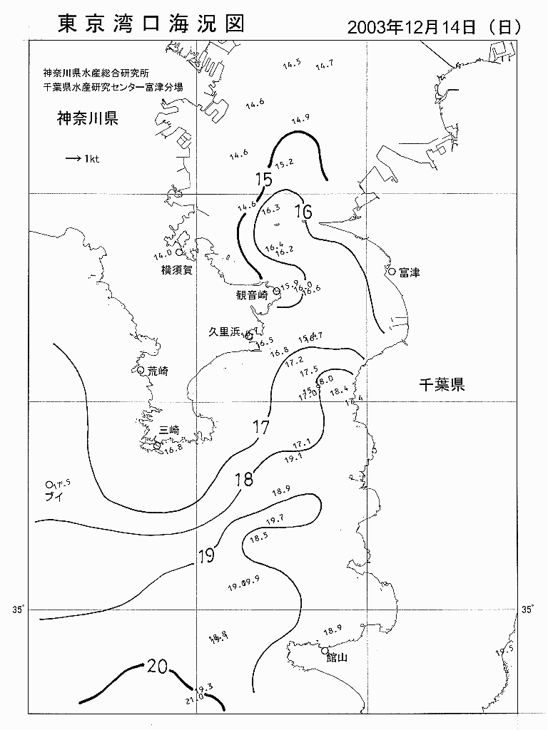 海況図, 東京湾口海況図 検索結果, (水温分布 等を図示)
