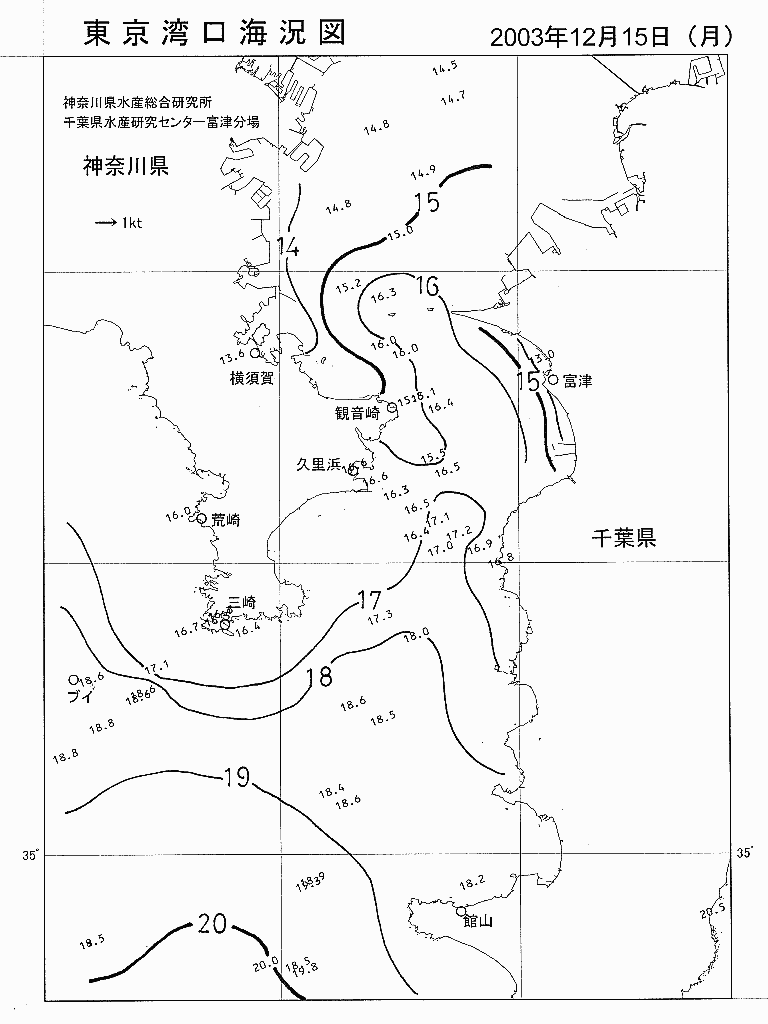 海況図, 東京湾口海況図 検索結果, (水温分布 等を図示)