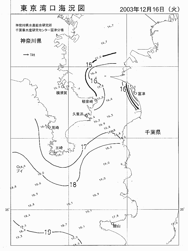 海況図, 東京湾口海況図 検索結果, (水温分布 等を図示)