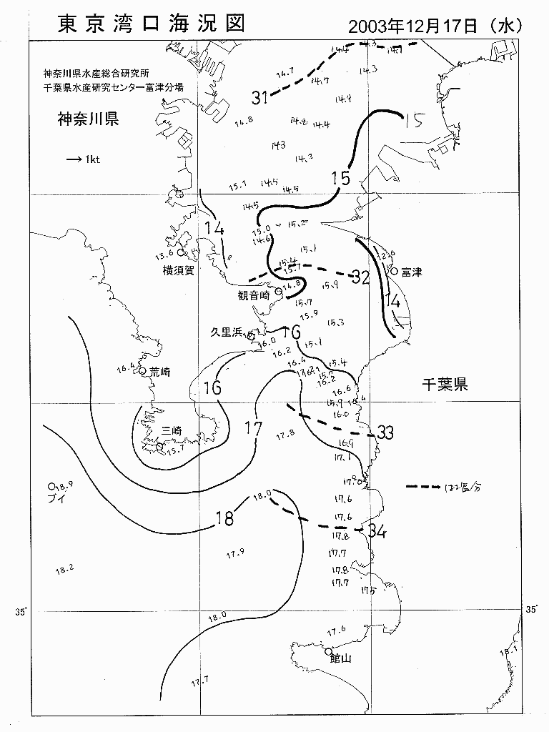 海況図, 東京湾口海況図 検索結果, (水温分布 等を図示)
