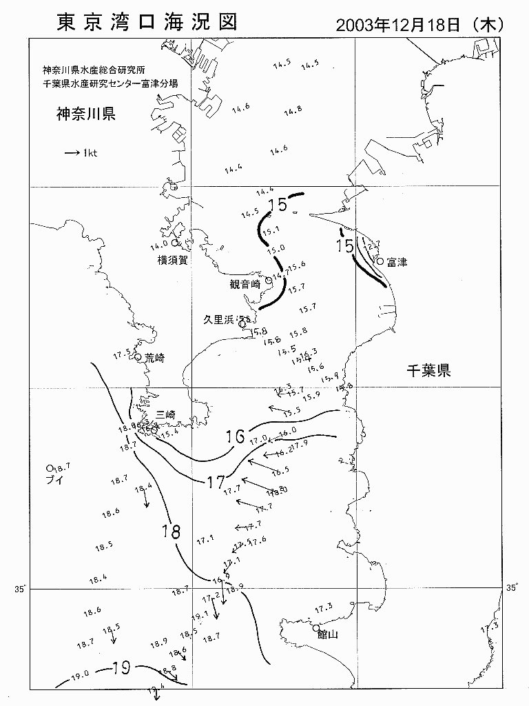 海況図, 東京湾口海況図 検索結果, (水温分布 等を図示)