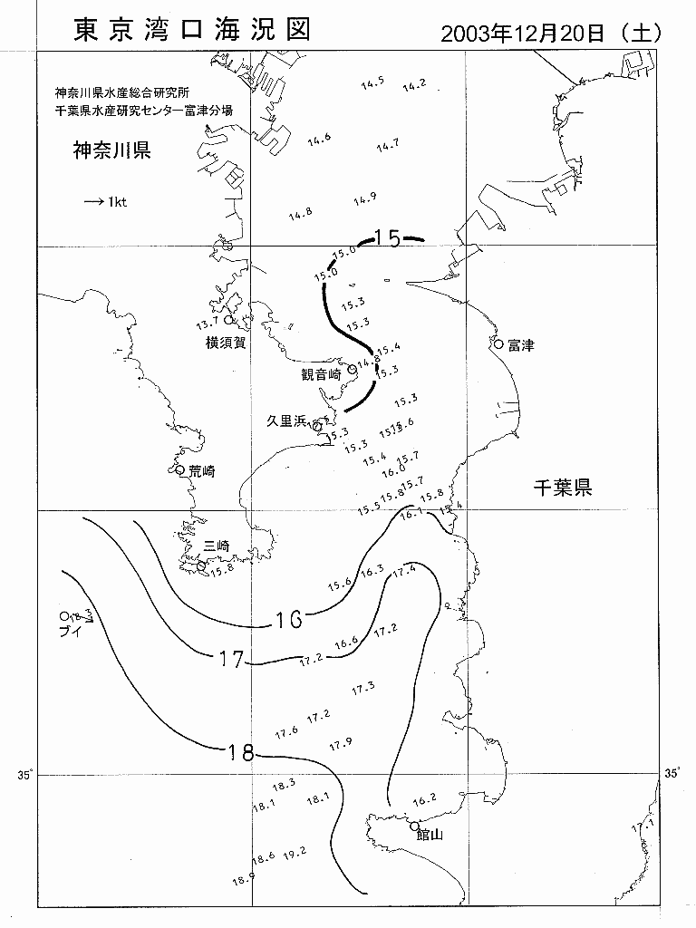 海況図, 東京湾口海況図 検索結果, (水温分布 等を図示)