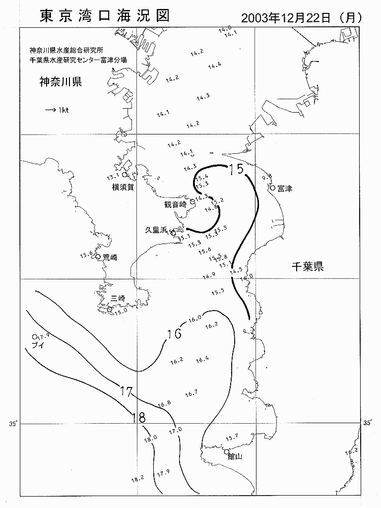 海況図, 東京湾口海況図 検索結果, (水温分布 等を図示)
