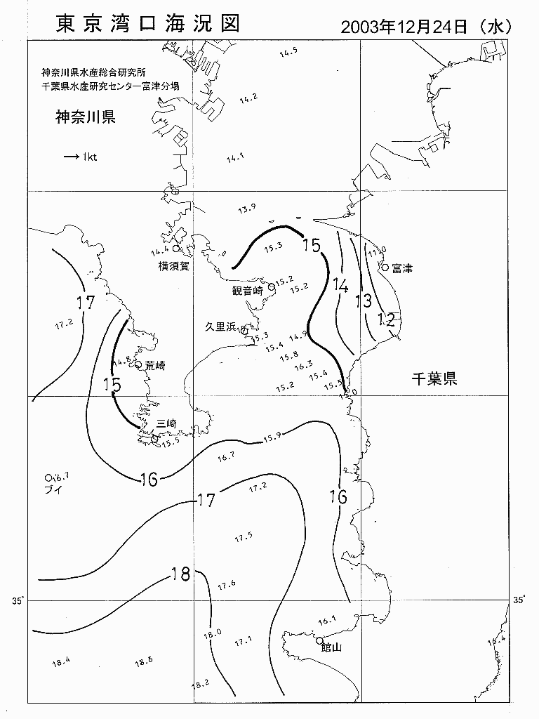 海況図, 東京湾口海況図 検索結果, (水温分布 等を図示)