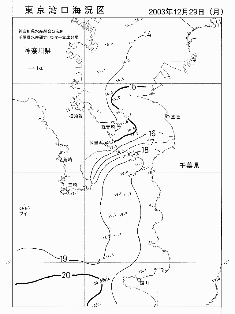 海況図, 東京湾口海況図 検索結果, (水温分布 等を図示)