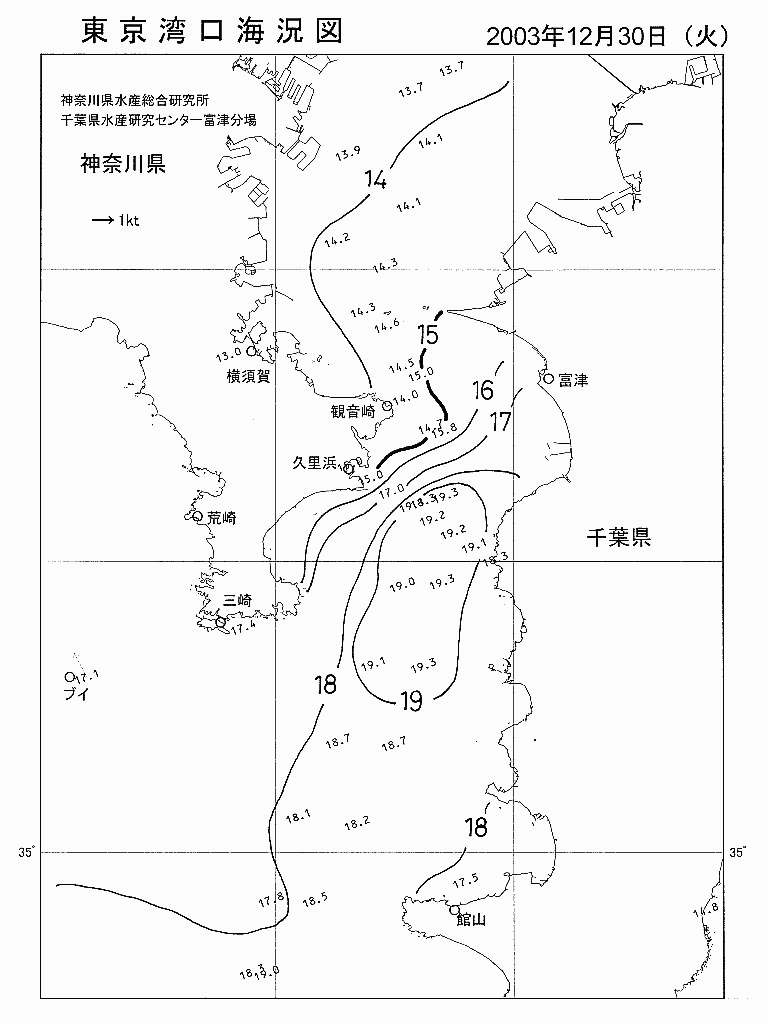 海況図, 東京湾口海況図 検索結果, (水温分布 等を図示)