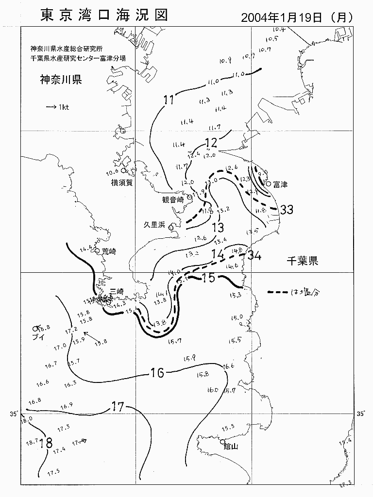 海況図, 東京湾口海況図 検索結果, (水温分布 等を図示)