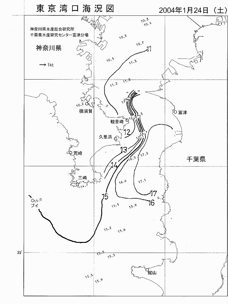 海況図, 東京湾口海況図 検索結果, (水温分布 等を図示)