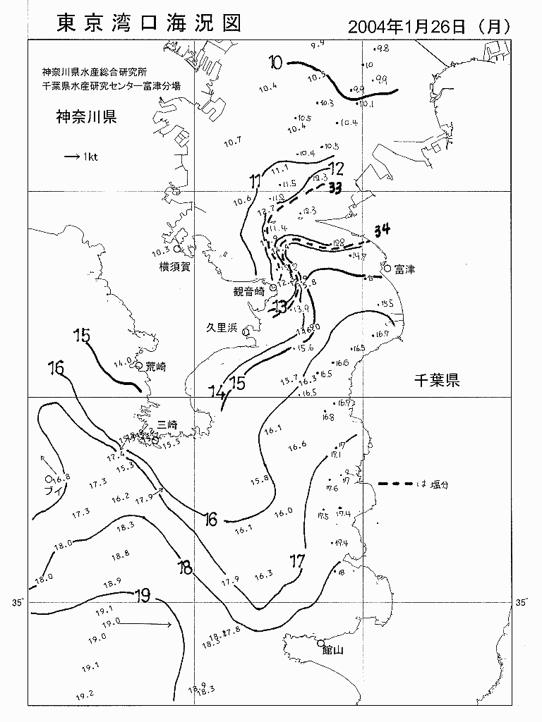 海況図, 東京湾口海況図 検索結果, (水温分布 等を図示)