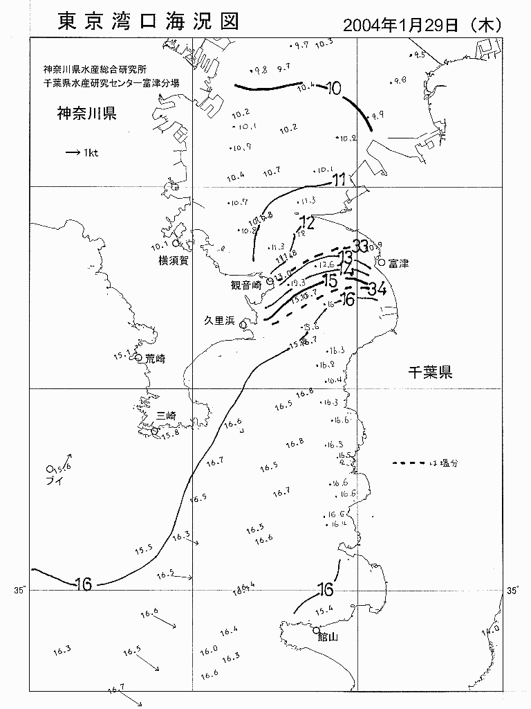 海況図, 東京湾口海況図 検索結果, (水温分布 等を図示)
