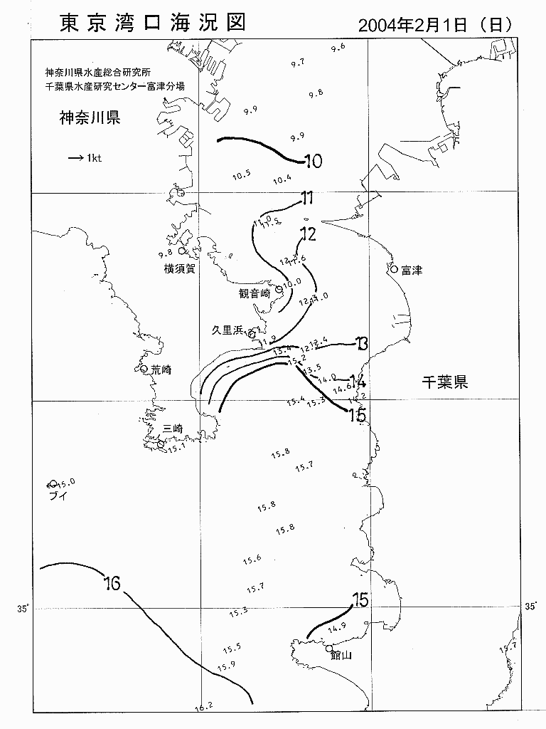 海況図, 東京湾口海況図 検索結果, (水温分布 等を図示)