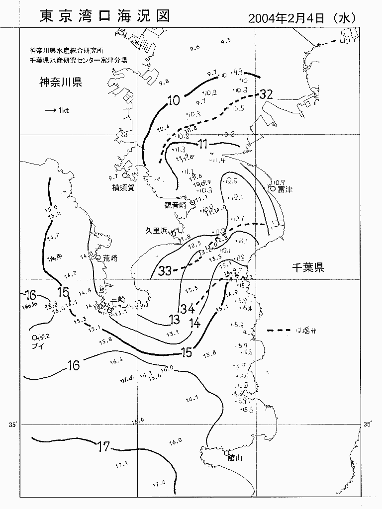 海況図, 東京湾口海況図 検索結果, (水温分布 等を図示)