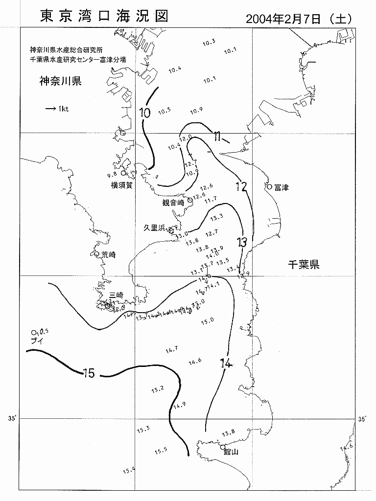 海況図, 東京湾口海況図 検索結果, (水温分布 等を図示)