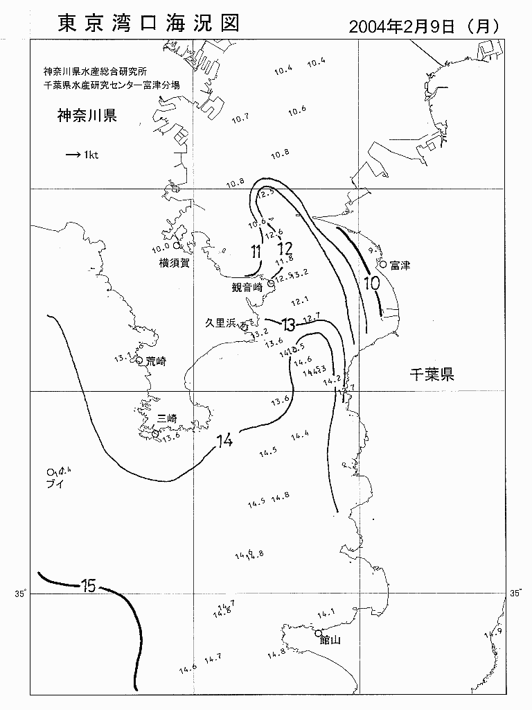 海況図, 東京湾口海況図 検索結果, (水温分布 等を図示)