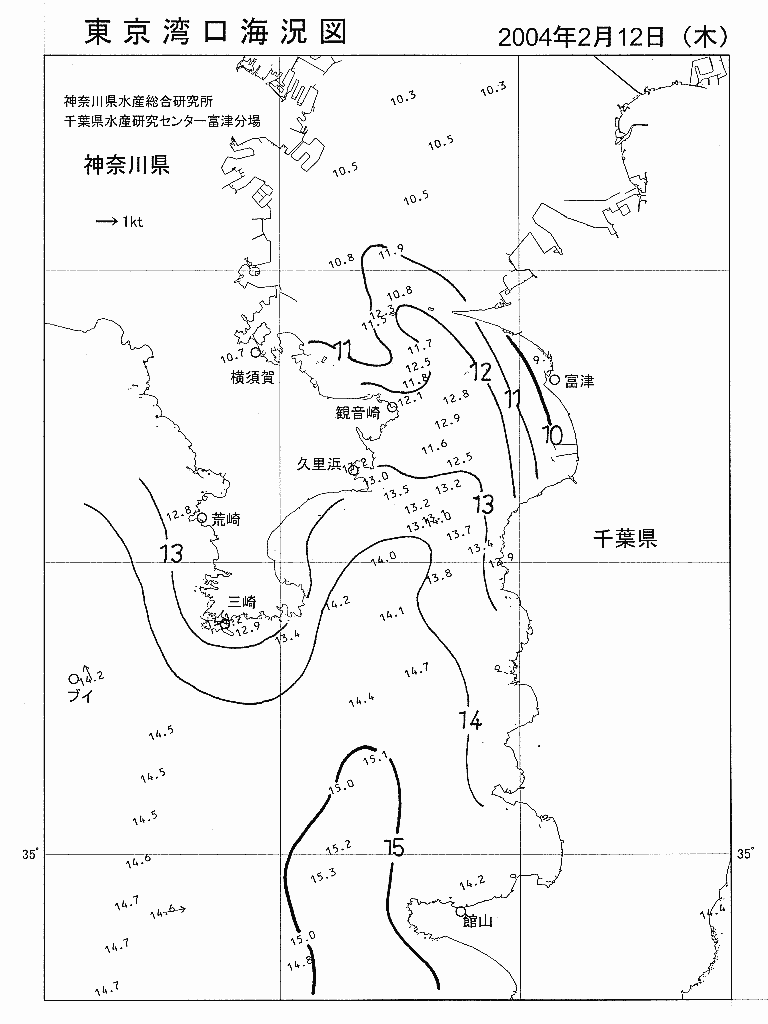 海況図, 東京湾口海況図 検索結果, (水温分布 等を図示)