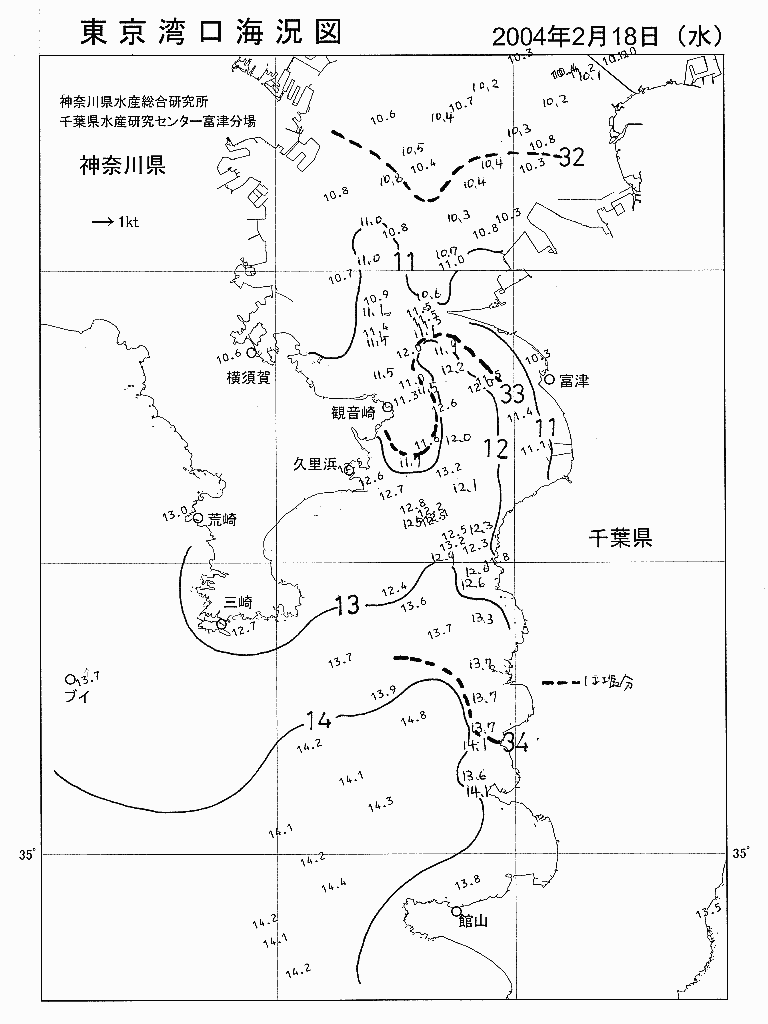 海況図, 東京湾口海況図 検索結果, (水温分布 等を図示)