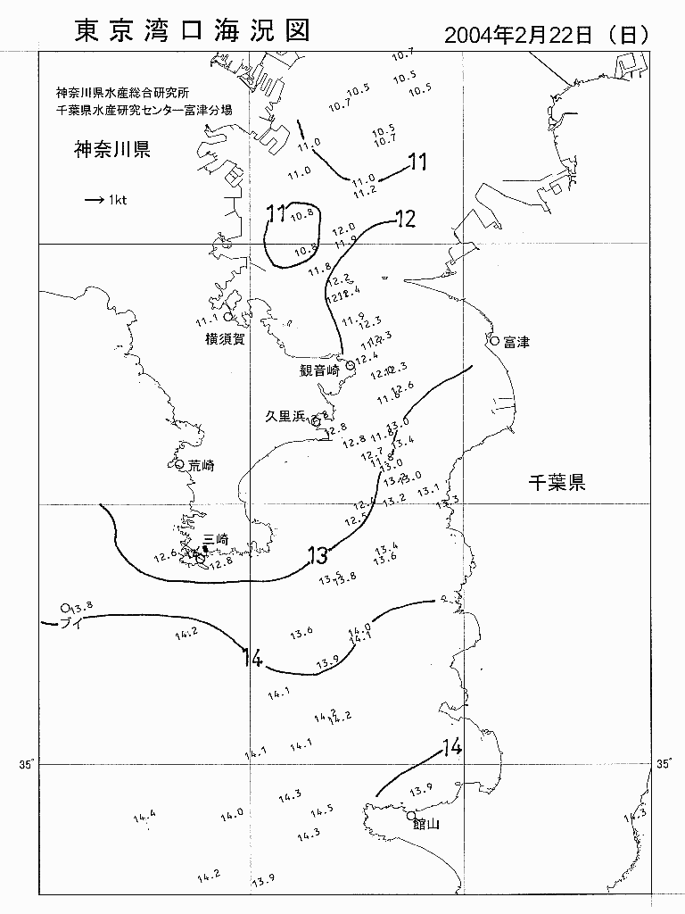 海況図, 東京湾口海況図 検索結果, (水温分布 等を図示)