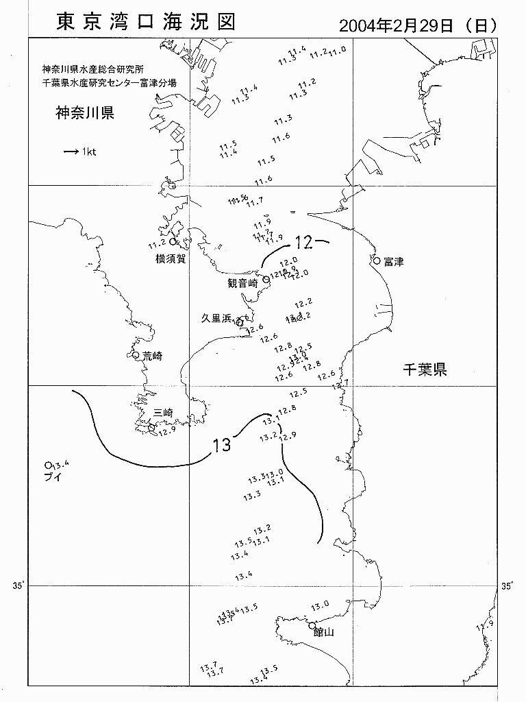 海況図, 東京湾口海況図 検索結果, (水温分布 等を図示)