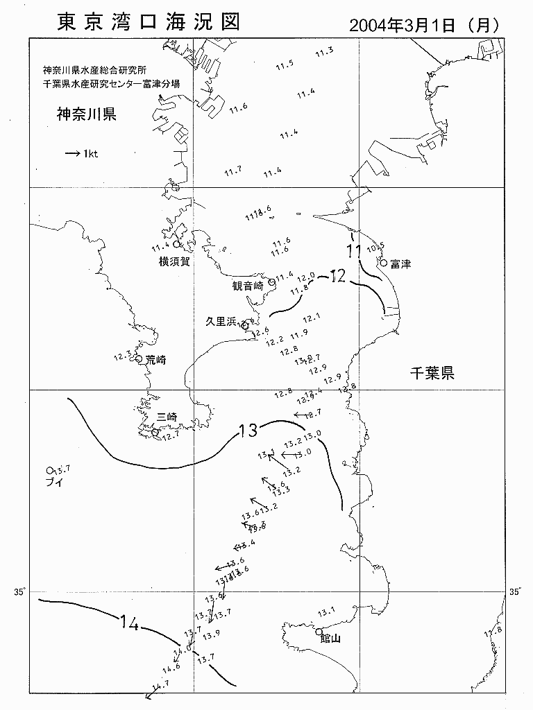 海況図, 東京湾口海況図 検索結果, (水温分布 等を図示)