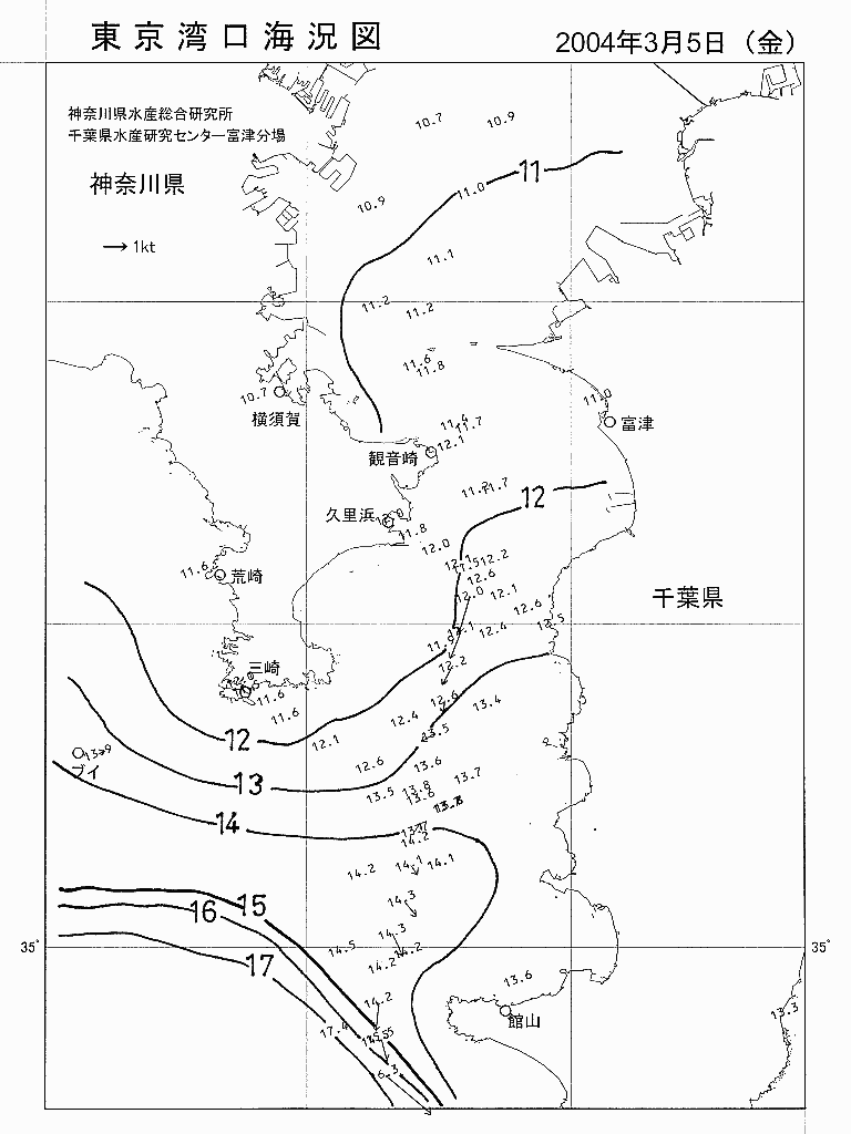 海況図, 東京湾口海況図 検索結果, (水温分布 等を図示)