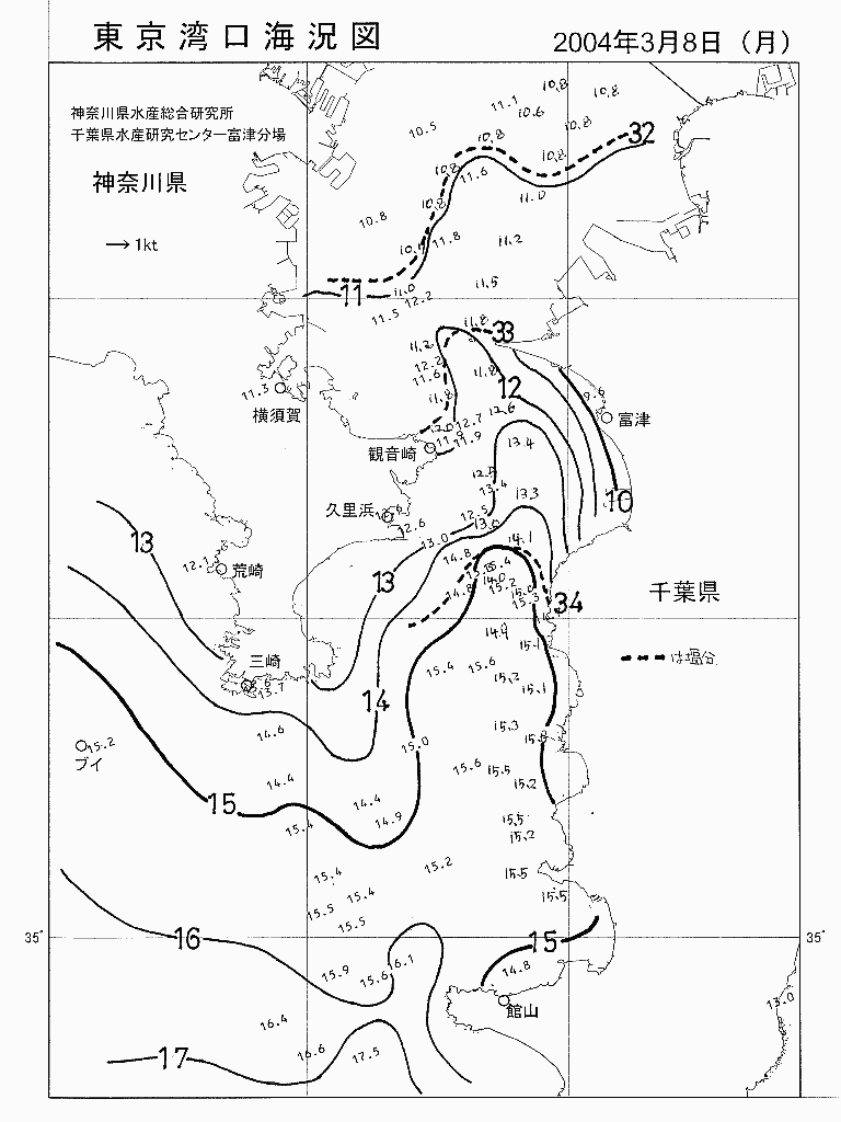 海況図, 東京湾口海況図 検索結果, (水温分布 等を図示)