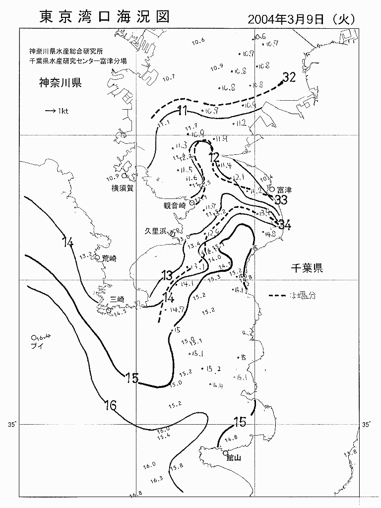 海況図, 東京湾口海況図 検索結果, (水温分布 等を図示)