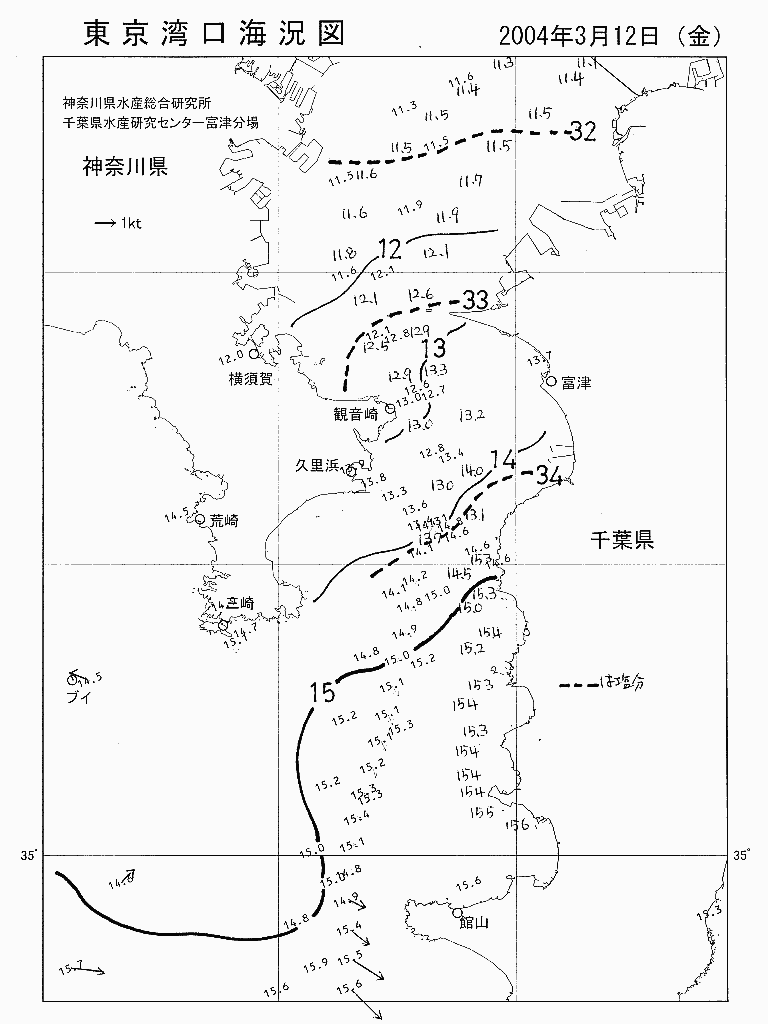海況図, 東京湾口海況図 検索結果, (水温分布 等を図示)