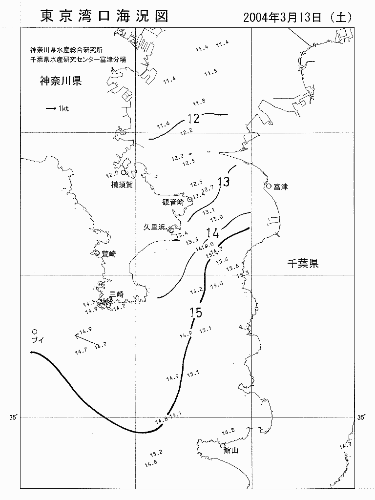 海況図, 東京湾口海況図 検索結果, (水温分布 等を図示)