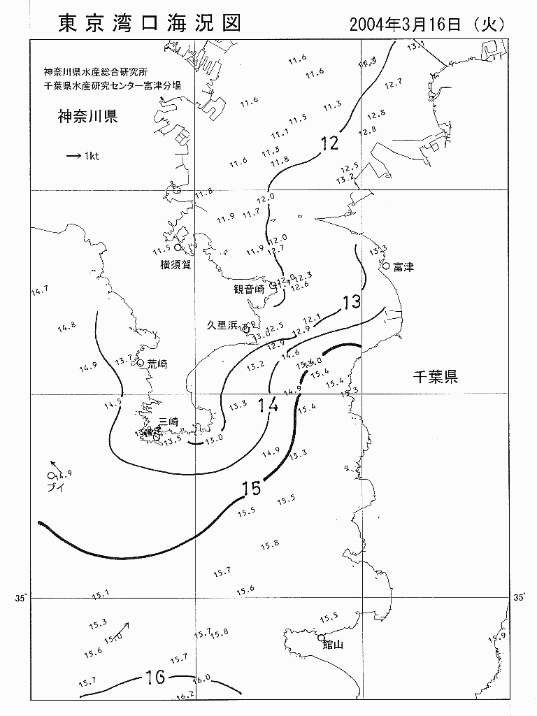海況図, 東京湾口海況図 検索結果, (水温分布 等を図示)