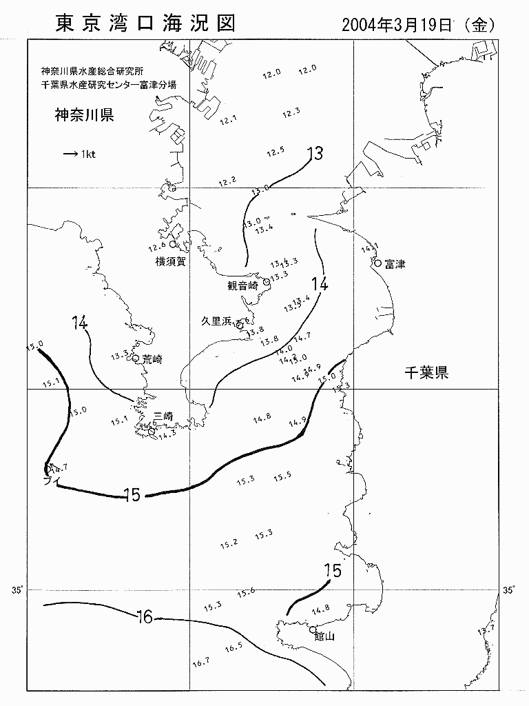 海況図, 東京湾口海況図 検索結果, (水温分布 等を図示)