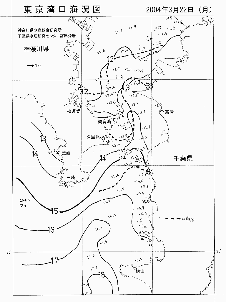 海況図, 東京湾口海況図 検索結果, (水温分布 等を図示)
