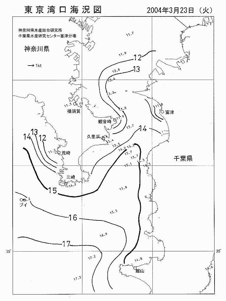 海況図, 東京湾口海況図 検索結果, (水温分布 等を図示)