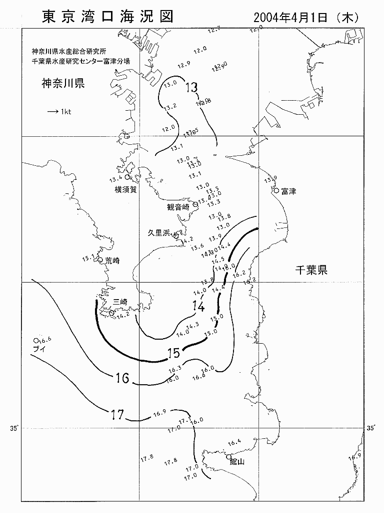 海況図, 東京湾口海況図 検索結果, (水温分布 等を図示)