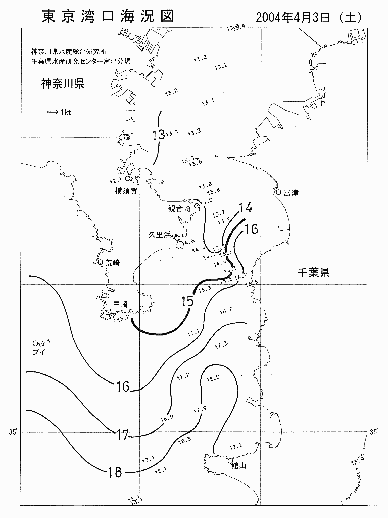 海況図, 東京湾口海況図 検索結果, (水温分布 等を図示)