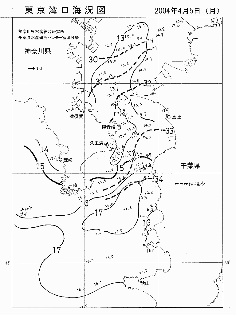 海況図, 東京湾口海況図 検索結果, (水温分布 等を図示)