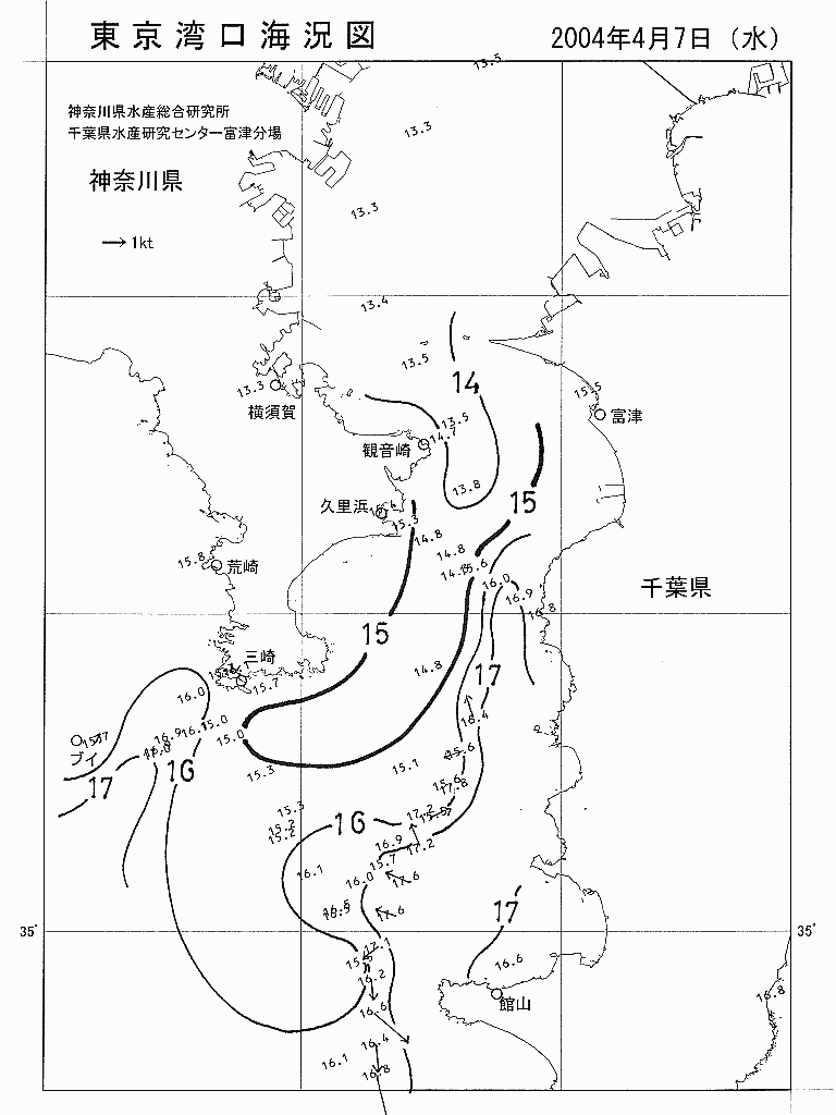 海況図, 東京湾口海況図 検索結果, (水温分布 等を図示)
