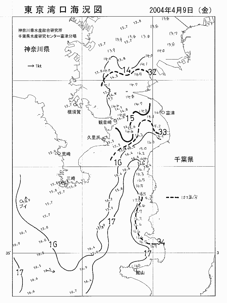 海況図, 東京湾口海況図 検索結果, (水温分布 等を図示)