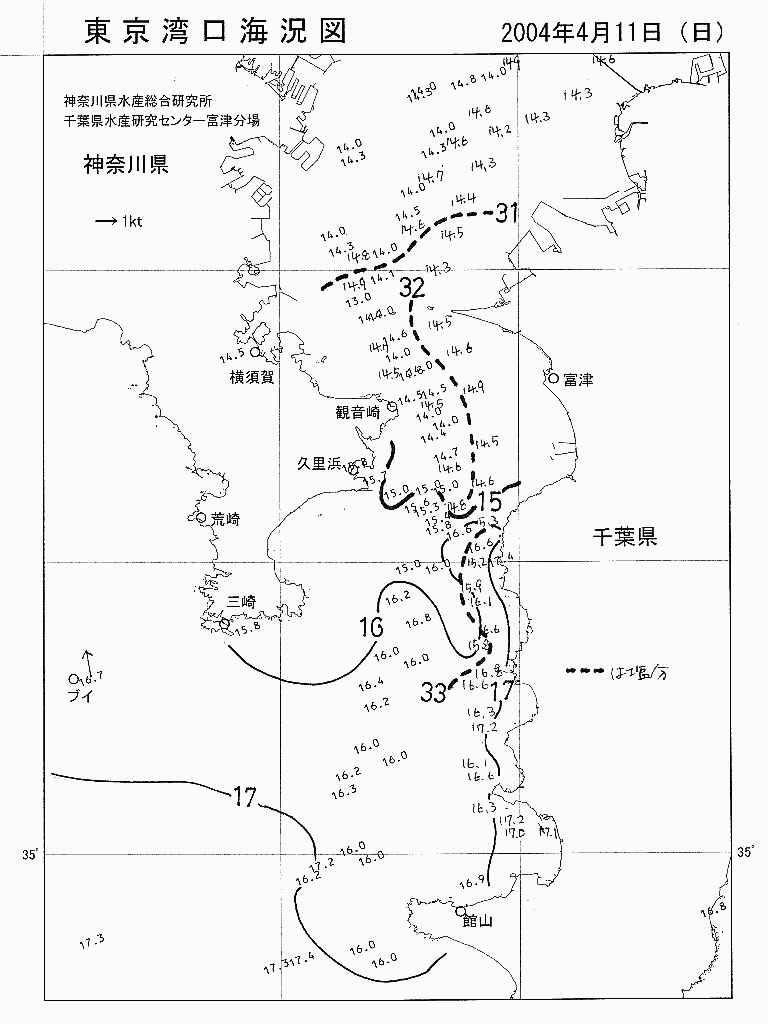 海況図, 東京湾口海況図 検索結果, (水温分布 等を図示)