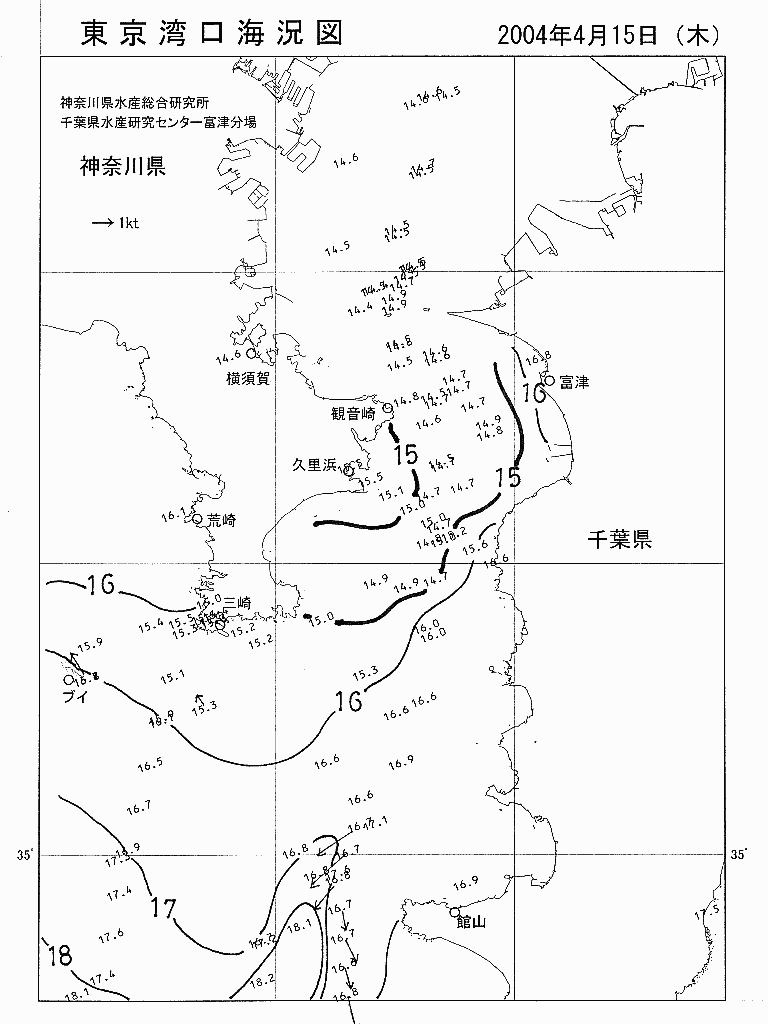 海況図, 東京湾口海況図 検索結果, (水温分布 等を図示)