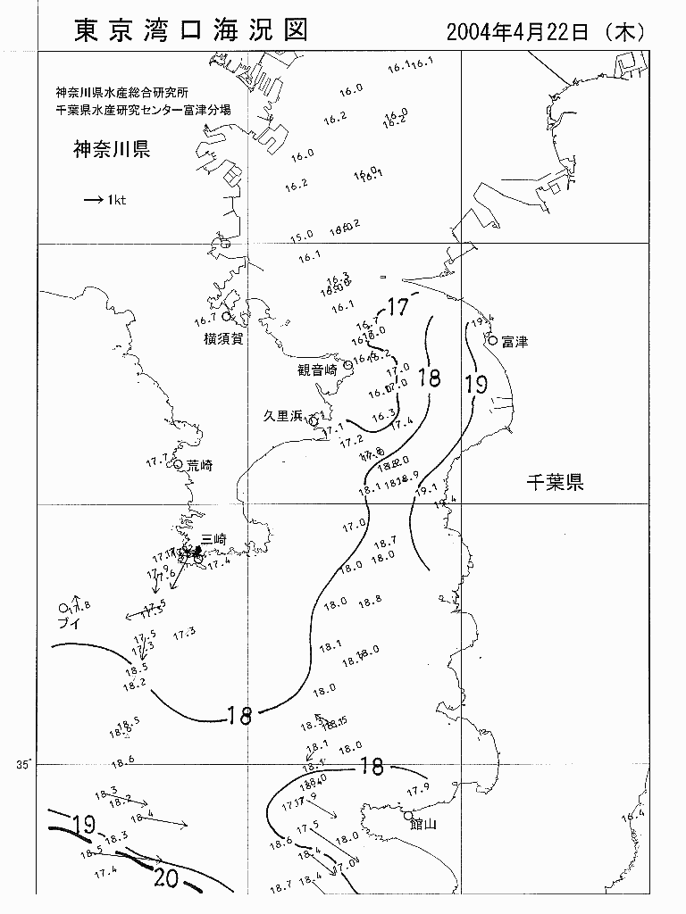 海況図, 東京湾口海況図 検索結果, (水温分布 等を図示)